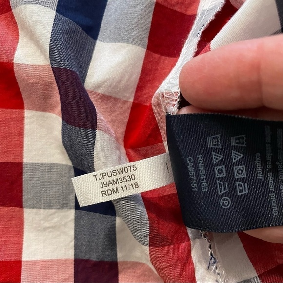 Tommy Hilfiger Red White Blue Roll Tab Check Poplin Button Down Shirt Top  Med. - Picture 12 of 16